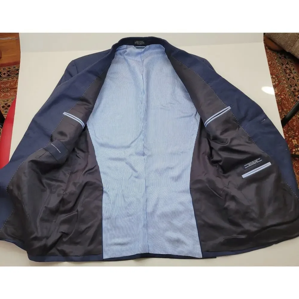 Tommy Hilfiger 100% Worsted Wool Navy Sport Jacket Blazer 42R Dual Vent 2 Button